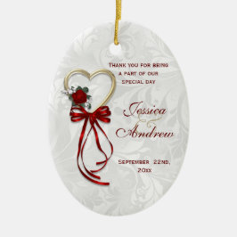 Romantische Roos, Gouden Hart & Rode Lint Keramisch Ornament