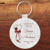 Romantische Roos, Gouden Hart & Rode Lint Sleutelhanger (Voorkant)