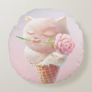 Romantische Roos: Miss Meow Roze IJshoorntje Kunst Rond Kussen