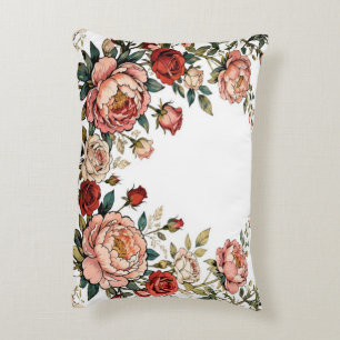 Romantische Roos Rand Bloemen - Elegant Wit  Accent Kussen