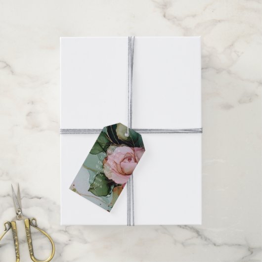 Romantische Roos Roze Rood Goud Bloemig Huwelijk Cadeaulabel (Met Touw)