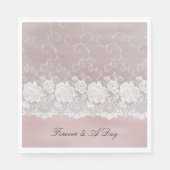 Romantische Roos Roze Witte Kant Bloemige Trouw Servet (Voorkant)