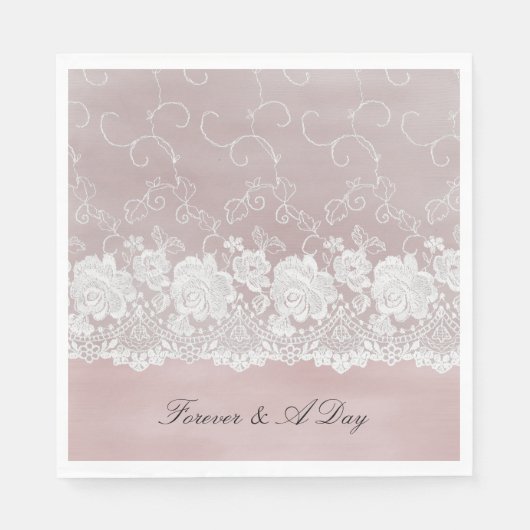 Romantische Roos Roze Witte Kant Bloemige Trouw Servet (Voorkant)