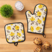 Romantische Roos tuin Ovenwant & Pannenlap Set (Top down)