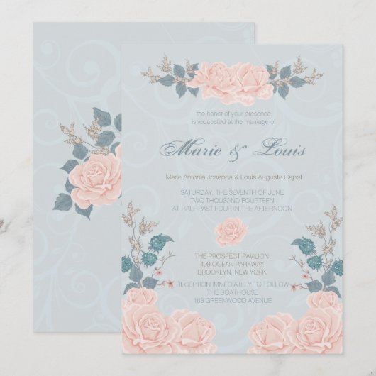 Romantische Roos Wedding Invitations Kaart (Voorkant / Achterkant)