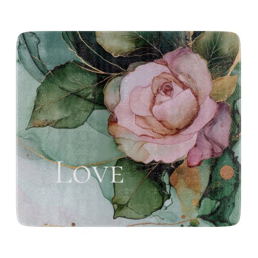 Romantische Roos Wit Roze Goud Bloemige Liefde Snijplank (Voorkant)