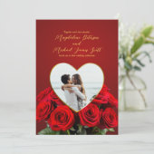 Romantische Rose Boeket Hart Lijst Foto Huwelijk Kaart (Staand voorkant)