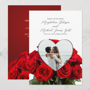 Romantische Rose Boeket Hart Lijst Foto Huwelijk Kaart