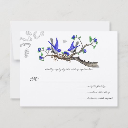 Romantische Royal Blue bruiloft RSVP Kaartje (Voorkant)