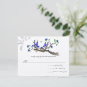 Romantische Royal Blue bruiloft RSVP Kaartje (Staand voorkant)