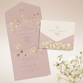 Romantische Roze All-in-One bruiloft Uitnodigen All In One Uitnodiging