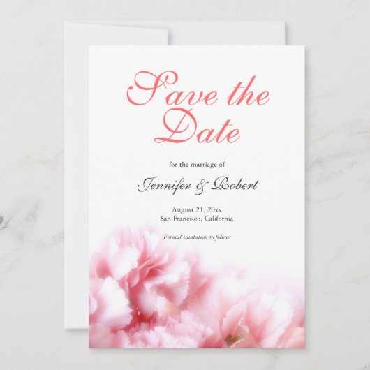 Romantische Roze Anjers Bewaar de Datum Kaart (Voorkant)