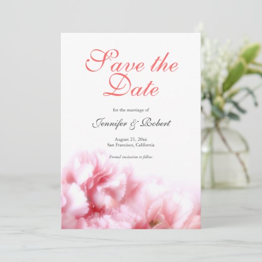 Romantische Roze Anjers Bewaar de Datum Kaart (Staand voorkant)