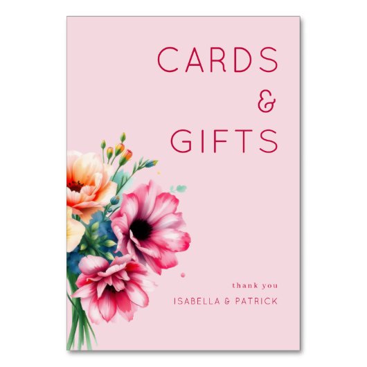 Romantische Roze Aquarel Bloemen Kaart (Voorkant)