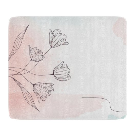 Romantische Roze Aquarel Bloemen Snijplank (Voorkant)