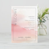 Romantische Roze Aquarel Ceremonie Schema Programmakaart (Staand voorkant)