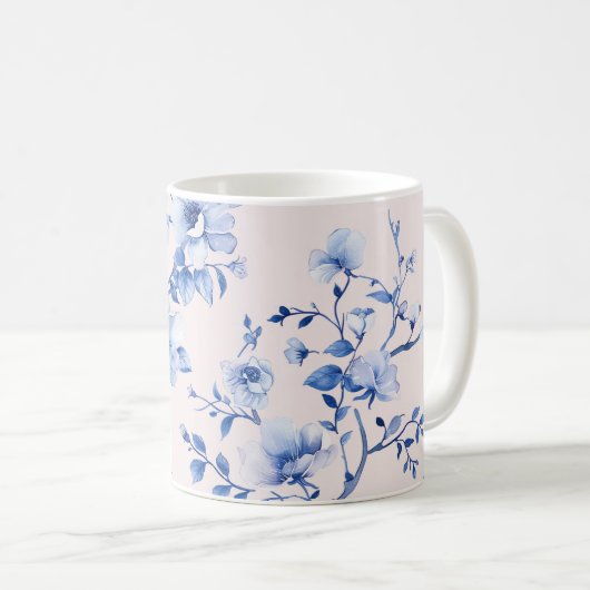 Romantische Roze Blauwe Bloemachtige Bruidsuitnodi Koffiemok (Voorkant rechts)