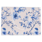 Romantische Roze Blauwe Bloemachtige Bruiloftsborr Groot Cadeauzakje (Achterkant)