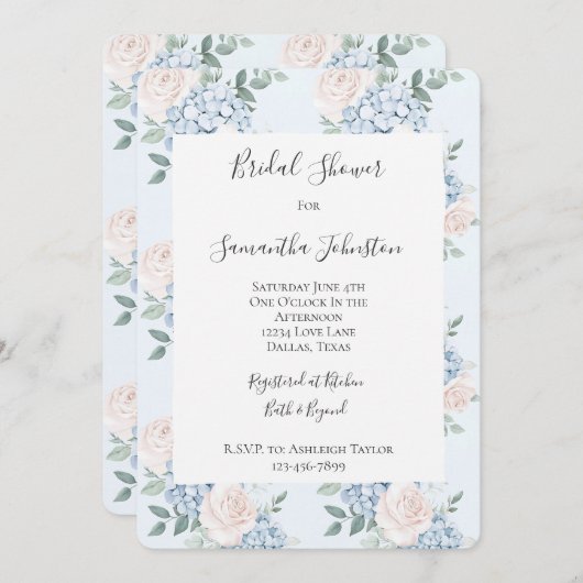 Romantische Roze Blauwe Bloemen Bruids Bruiloft Kaart (Voorkant / Achterkant)