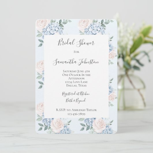 Romantische Roze Blauwe Bloemen Bruids Bruiloft  Kaart (Staand voorkant)