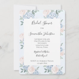 Romantische Roze Blauwe Bloemen Bruids Bruiloft Kaart