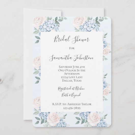 Romantische Roze Blauwe Bloemen Bruids Bruiloft Kaart (Voorkant)