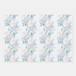 Romantische Roze Blauwe Bloemen Bruidsmeisjesfeest Inpakpapier Vel