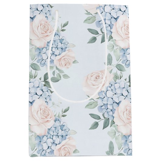 Romantische Roze Blauwe Bloemen Bruidsuitnodiging Medium Cadeauzakje (Voorkant)