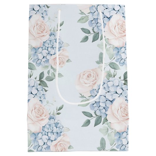 Romantische Roze Blauwe Bloemen Bruidsuitnodiging Medium Cadeauzakje (Achterkant)