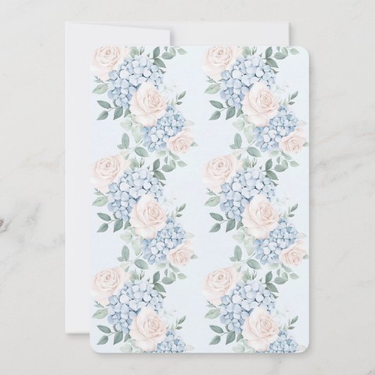 Romantische roze blauwe bloemen bruiloft kaart (Achterkant)