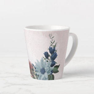 Romantische roze blauwe bloemen groen latte mok