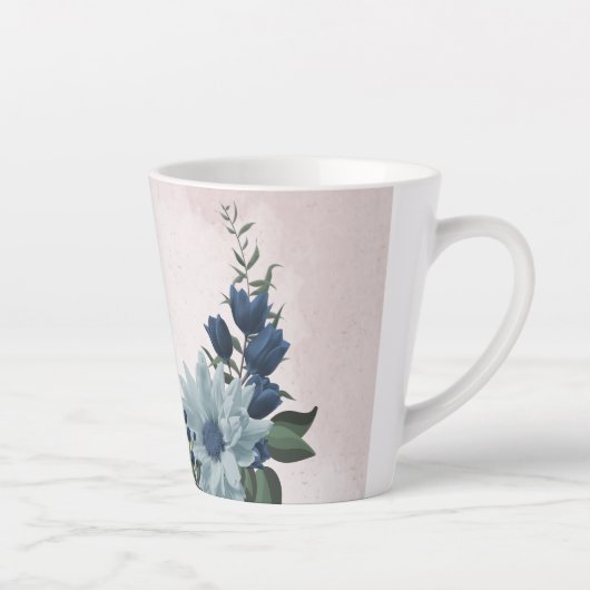 Romantische roze blauwe bloemen groen latte mok (Rechts)