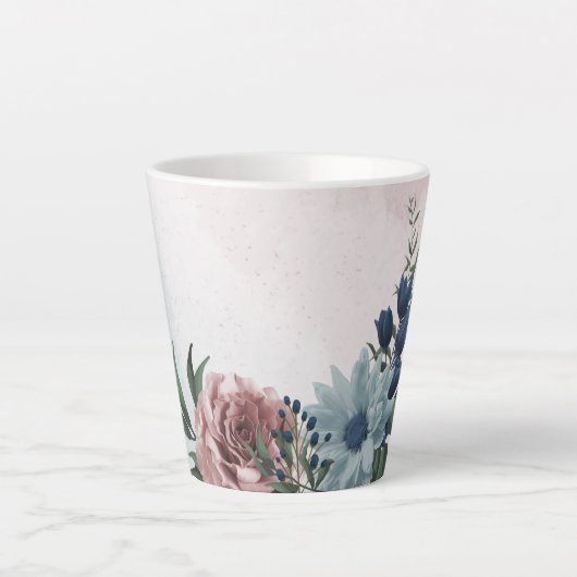 Romantische roze blauwe bloemen groen latte mok (Voorkant)