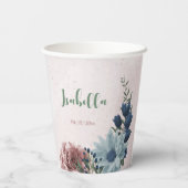 Romantische roze blauwe bloemen groen  papieren bekers (Achterkant)