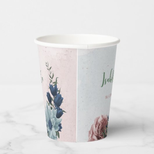 Romantische roze blauwe bloemen groen  papieren bekers (Rechts)