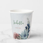 Romantische roze blauwe bloemen groen  papieren bekers (Voorkant)