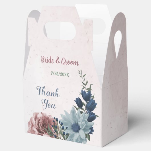 Romantische roze blauwe bloemen groen voor bruilof bedankdoosjes (Geopend)