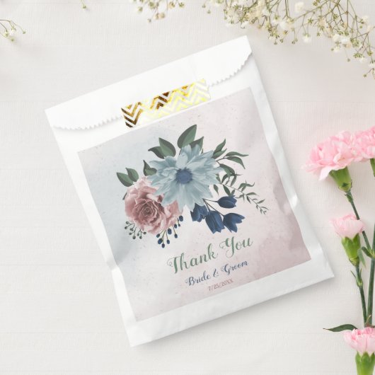Romantische roze blauwe bloemen groen voor bruilof bedankzakje (Gezegeld)