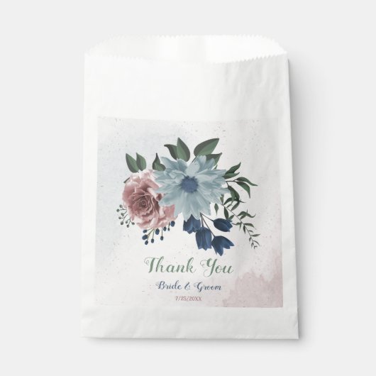 Romantische roze blauwe bloemen groen voor bruilof bedankzakje (Voorkant)