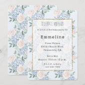 Romantische roze blauwe bloemen Verjaardag Kaart (Voorkant / Achterkant)