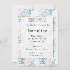 Romantische roze blauwe bloemen Verjaardag Kaart