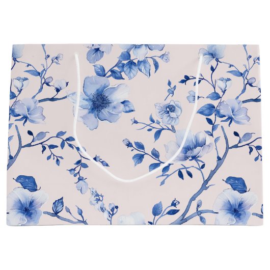 Romantische Roze Blauwe Bloemige Bruiloftsdouche Groot Cadeauzakje (Voorkant)