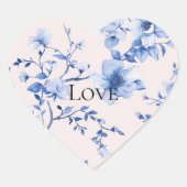 Romantische Roze Blauwe Bloemige Bruiloftsdouche Hart Sticker (Voorkant)