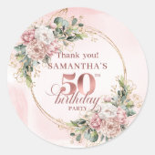 Romantische Roze Bloem 50e Verjaardag Stickers (Voorkant)