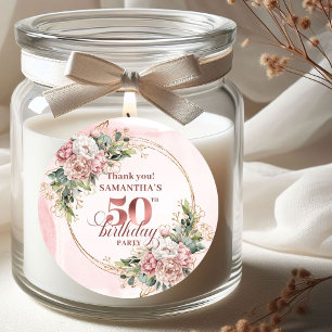 Romantische Roze Bloem 50e Verjaardag Stickers