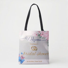 romantische roze bloem bruidsfeest welkomstposter tote bag