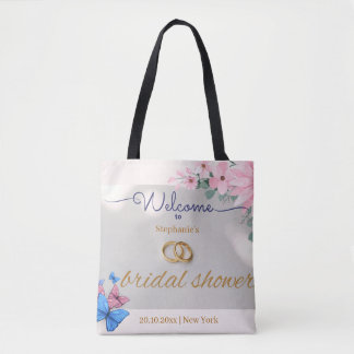 romantische roze bloem bruidsfeest welkomstposter tote bag