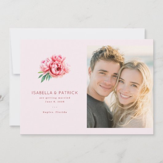 Romantische Roze Bloem Foto Save The Date (Voorkant)