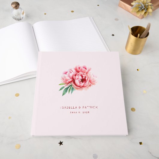 Romantische Roze Bloem Illustratie Gastenboek (Voorkant open)