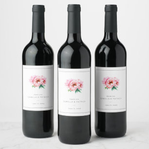 Romantische Roze Bloem Illustratie Wijn Etiket